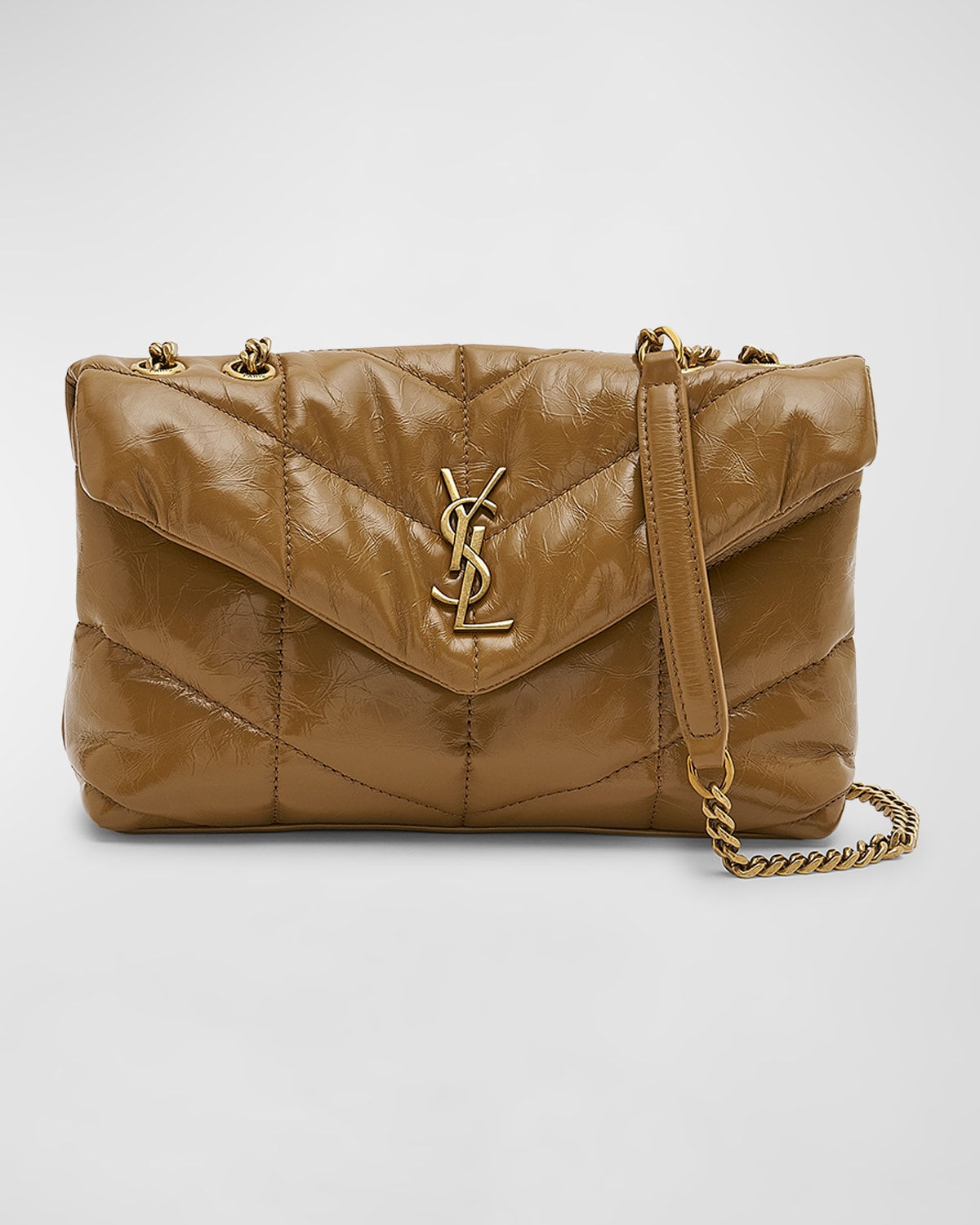 Saint Laurent Lou Puffer Toy Ysl Shoulder Bag In Quilted Crinkled Leather In Praline