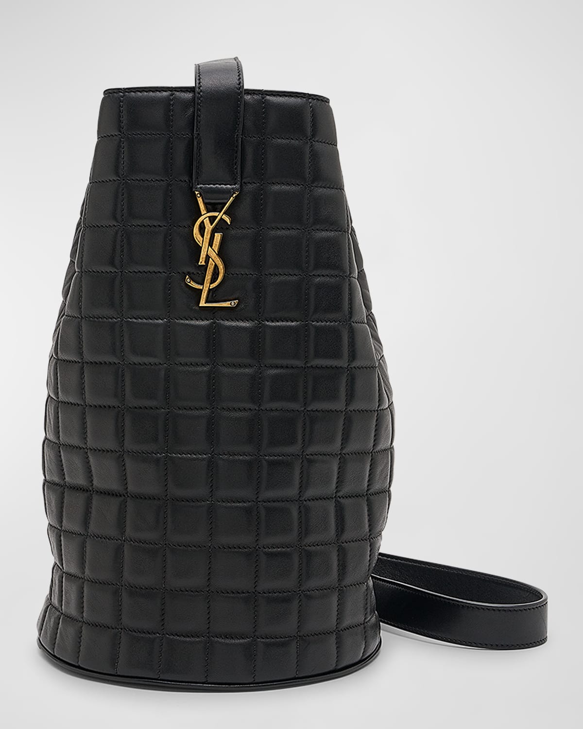 Cecile Medium YSL Bucket Bag in Quilted Smooth Leather