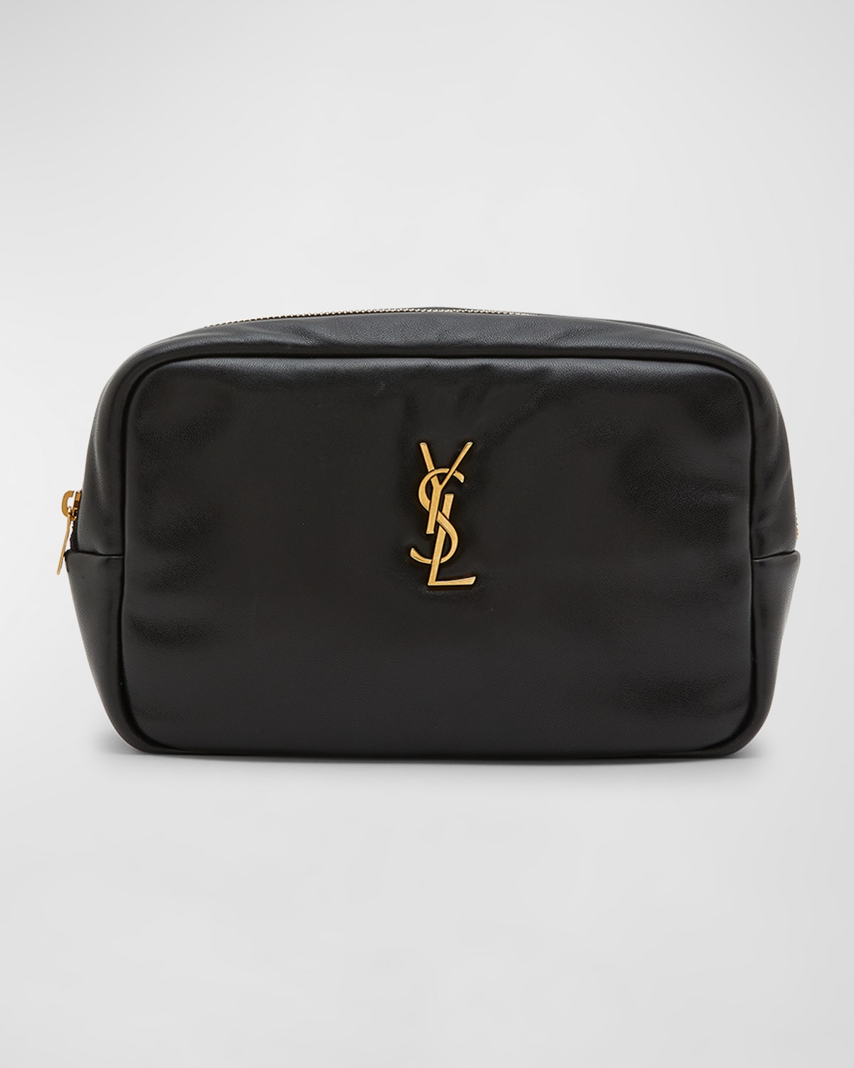Saint Laurent Mini Cosmetic Ysl Pouch In Padded Smooth Leather In Noir