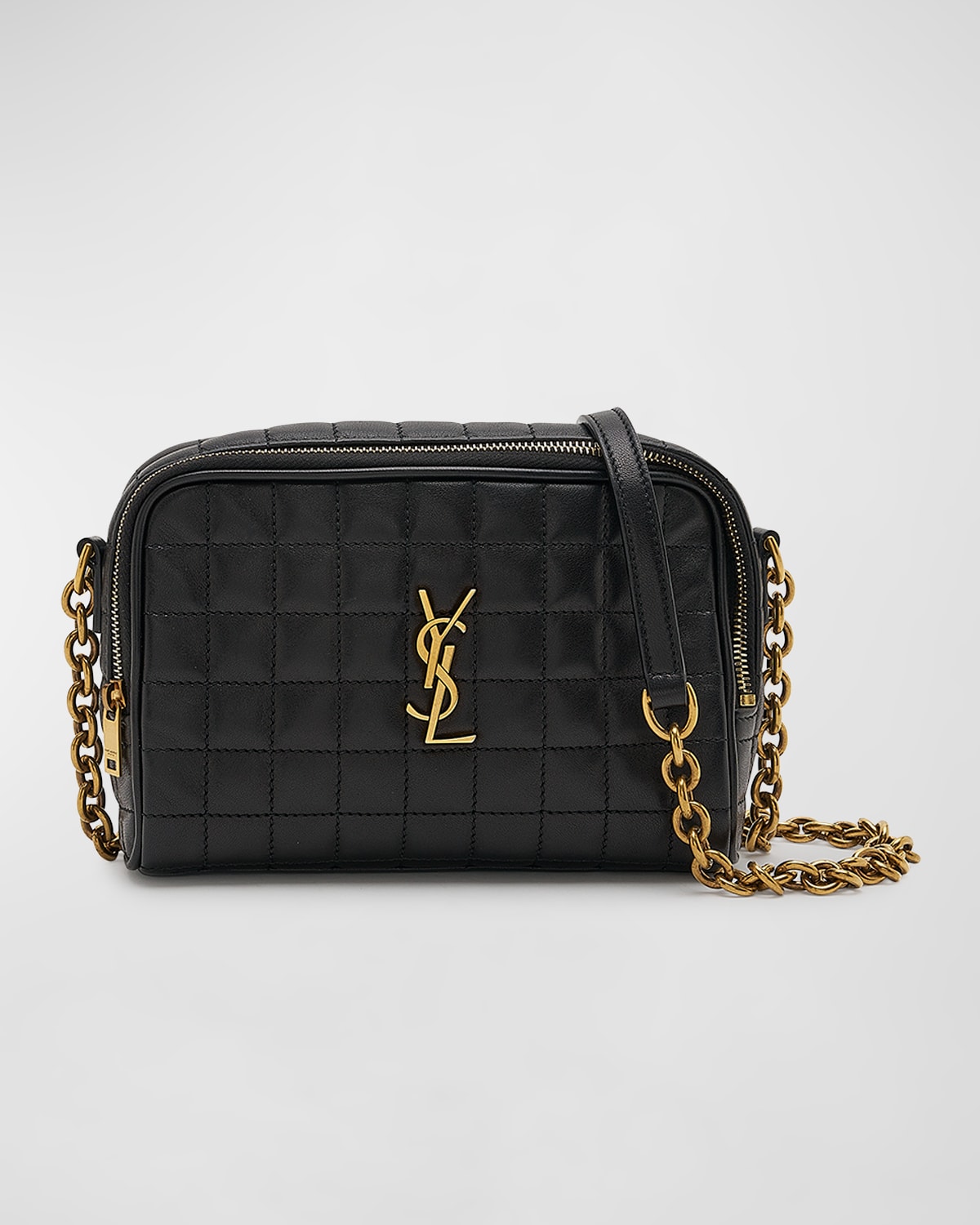 Saint Laurent Cassandre Mini Ysl Camera Bag In Quilted Smooth Leather In Noir