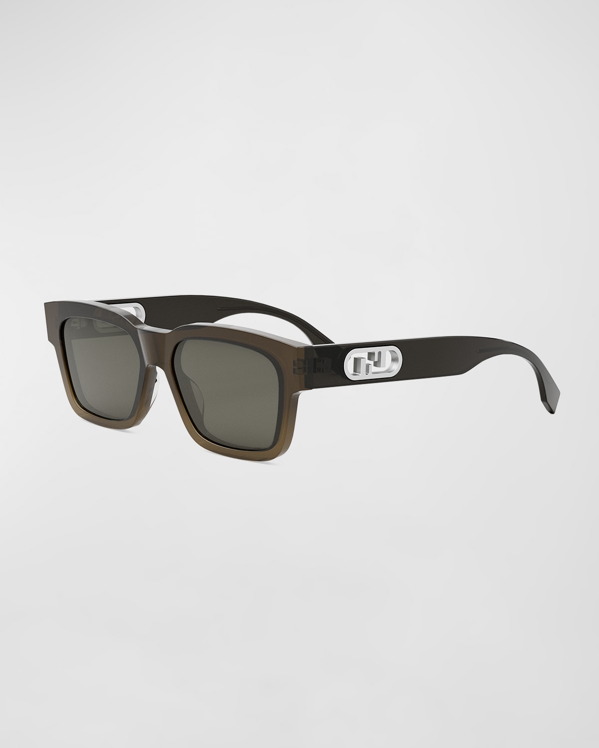 Fendi Men's O'lock Acetate Rectangle Sunglasses In Dark Brown