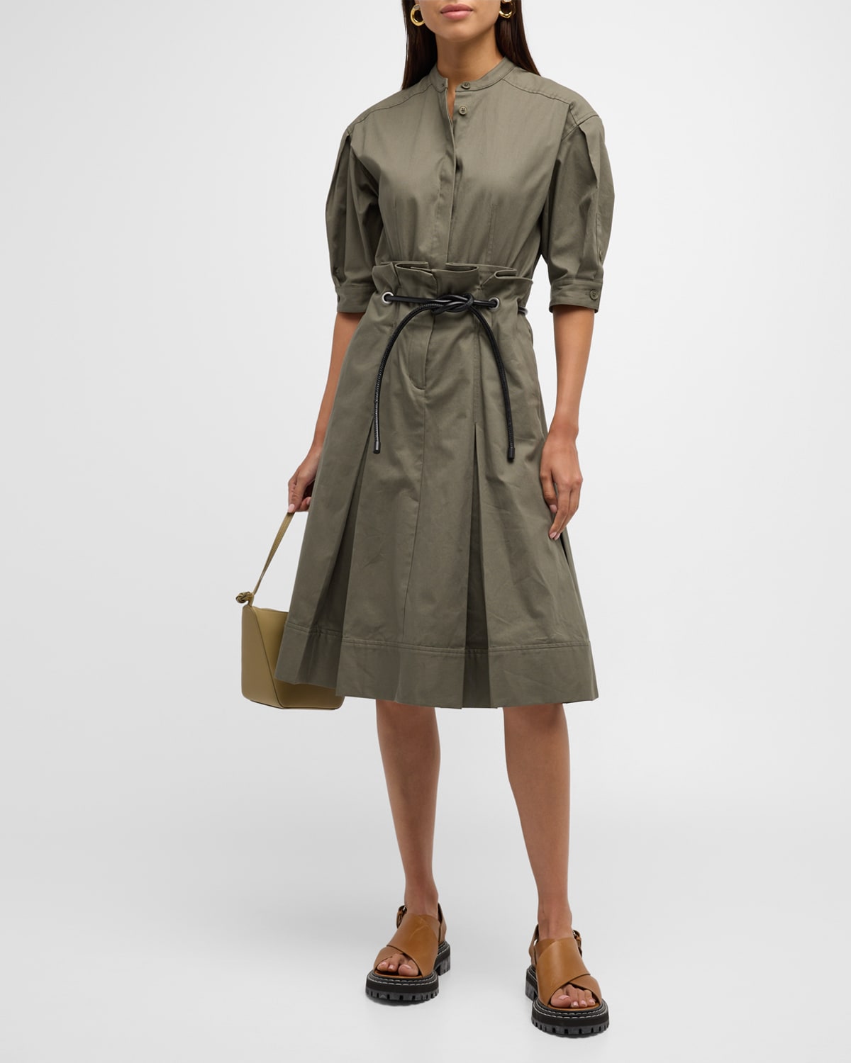 3.1 Phillip Lim / フィリップ リム Belted Origami Short-sleeve Midi Shirtdress In Army
