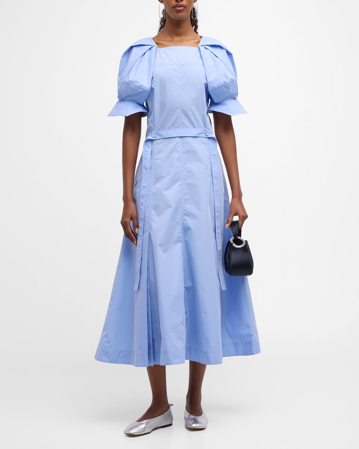 Shop 3.1 Phillip Lim / フィリップ リム Belted Puff-sleeve A-line Midi Dress In Oxford Blue