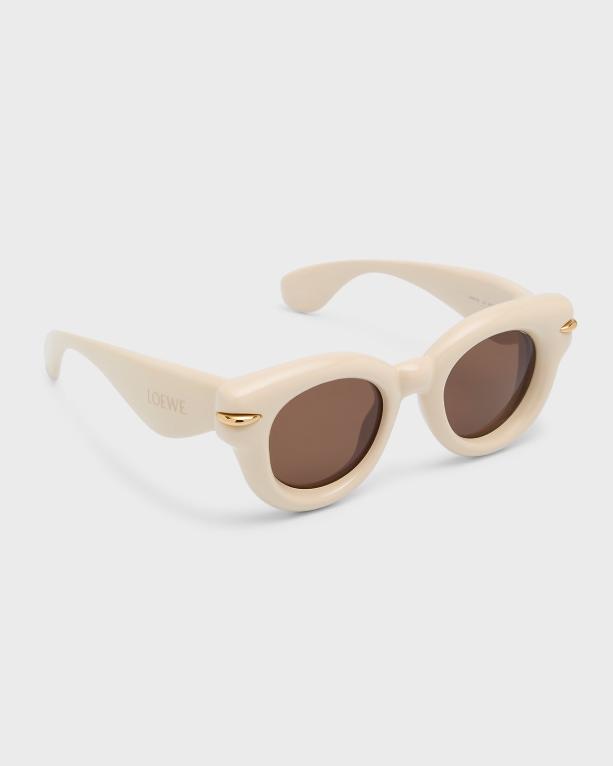 Shop Loewe Inflated Pantos Acetate Round Sunglasses In Ivry/brn