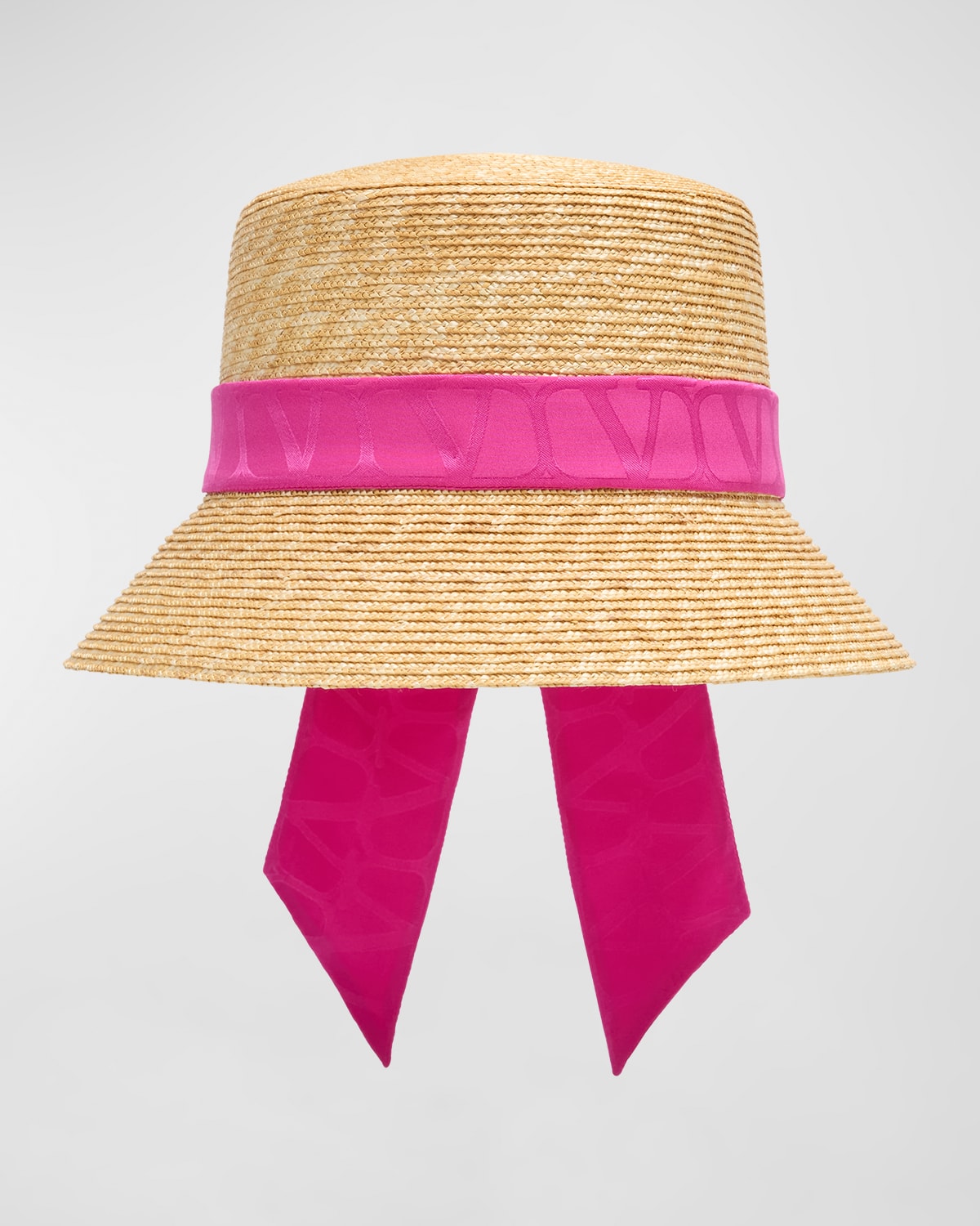 Toile Iconographe Straw Bucket Hat With Jacquard V-Logo Scarf