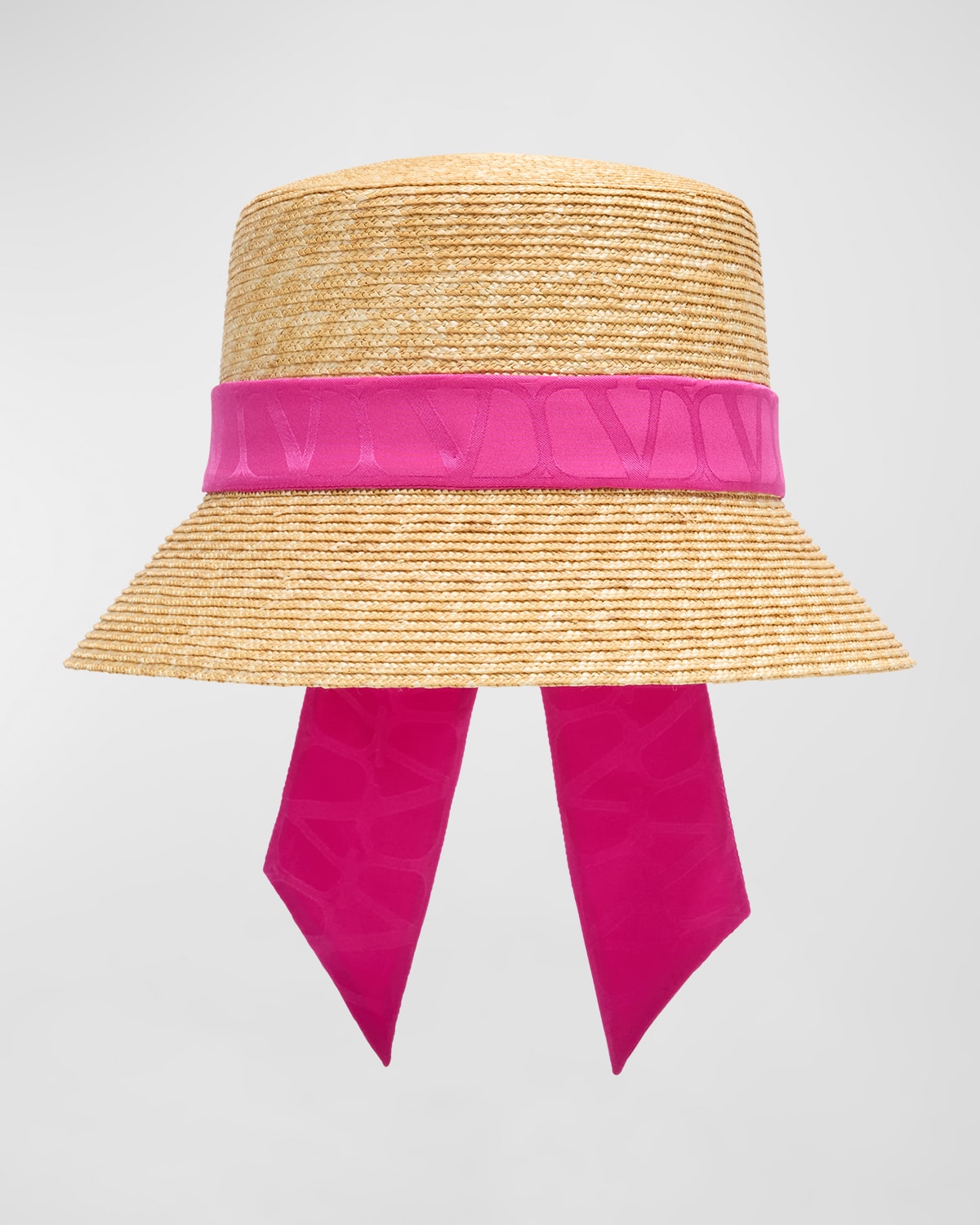 Valentino Vlogo Toile Twilly Straw Bucket Hat In Yvg Naturale Pink