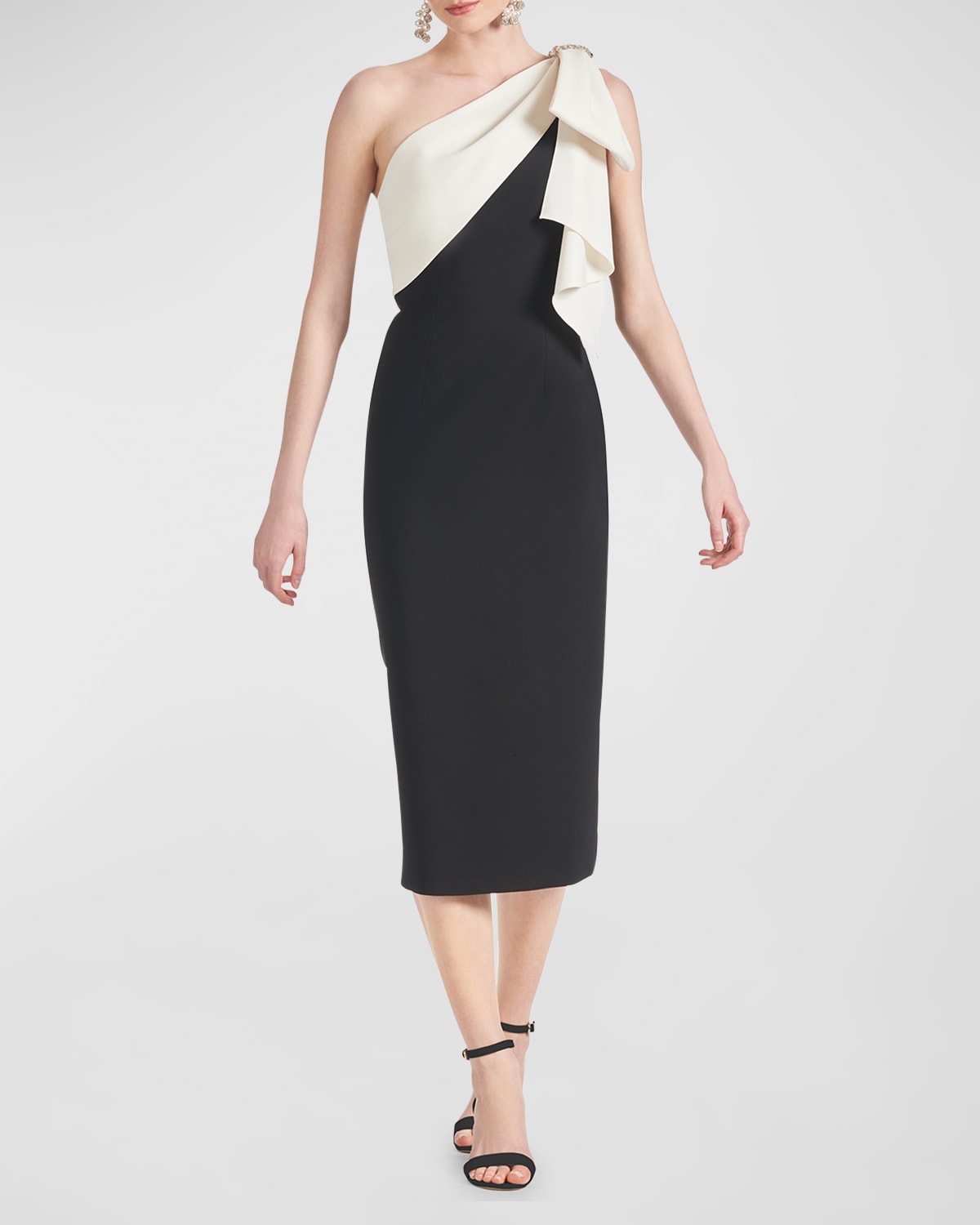 Shop Sachin & Babi Shane Two-tone One-shoulder Sheath Midi Dress In Ivory / Black