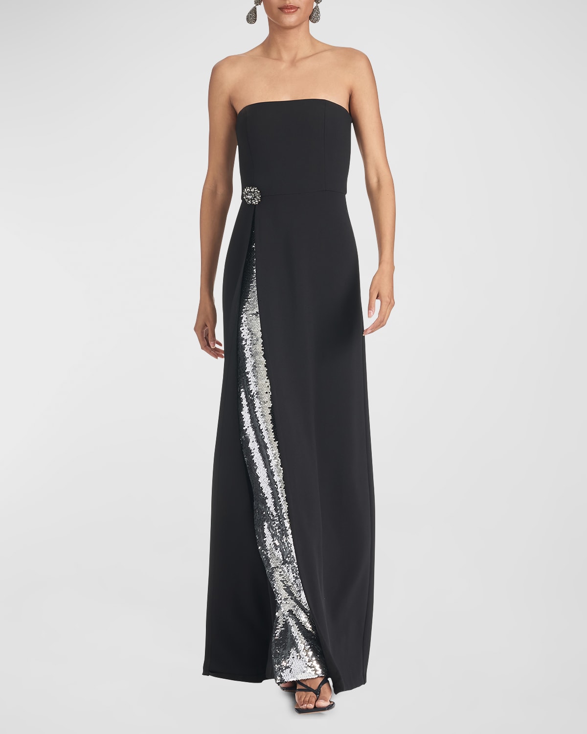 Shop Sachin & Babi Ivy Strapless Sequin & Crystal Gown In Black / Silver