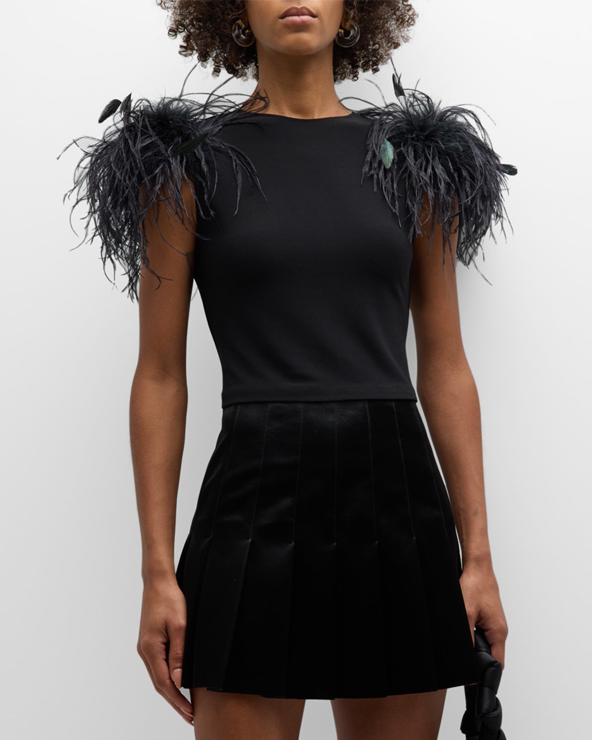 ALICE AND OLIVIA TAMICA FEATHER DETAIL TOP