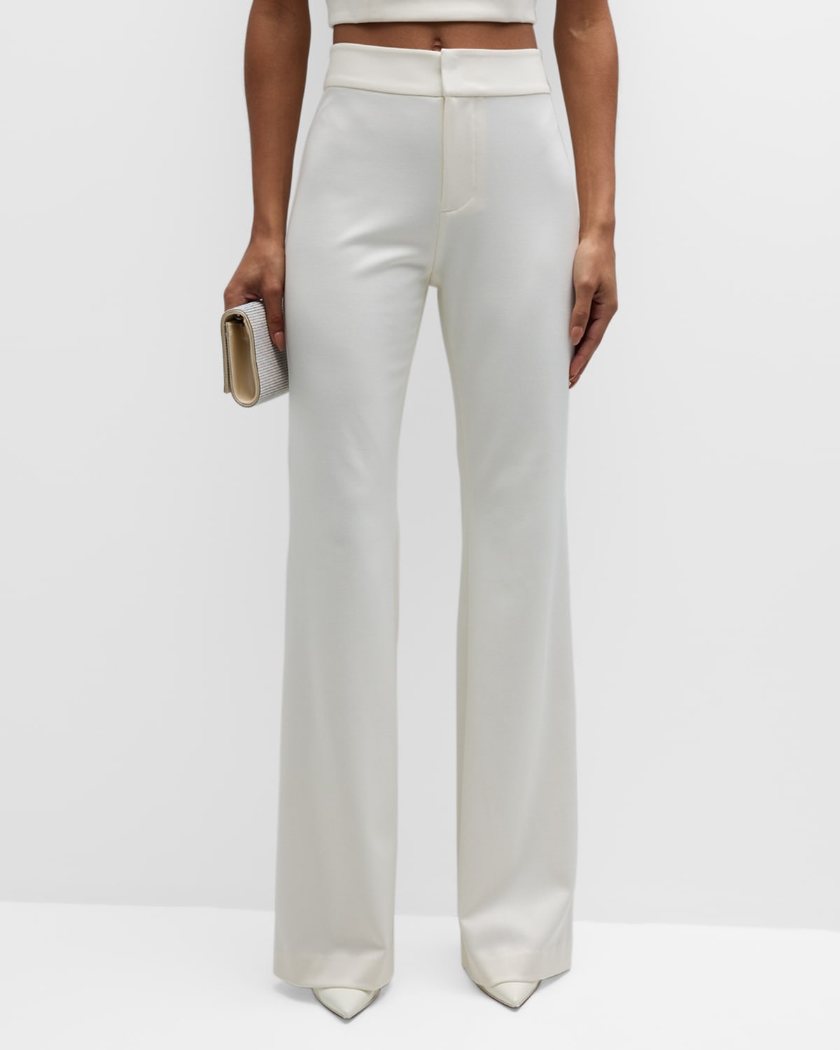 Shop Alice And Olivia Deanna High-waisted Bootcut Twill Pants In Ecru