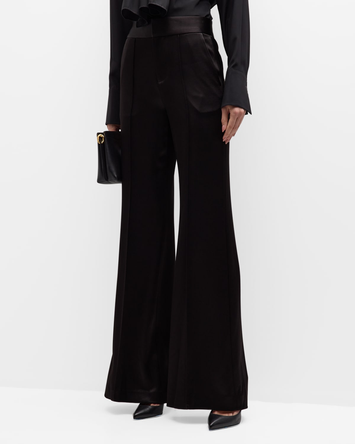 Shop Alice And Olivia Dylan High-rise Wide-leg Satin Pants In Black