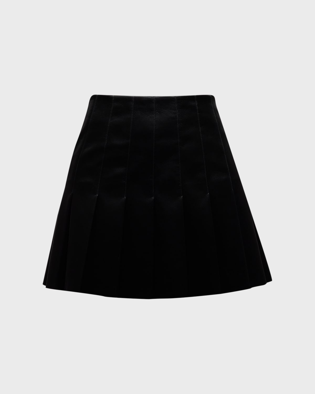 Alice And Olivia Carter Shiny Vegan Leather Pleated Mini Skirt In Black