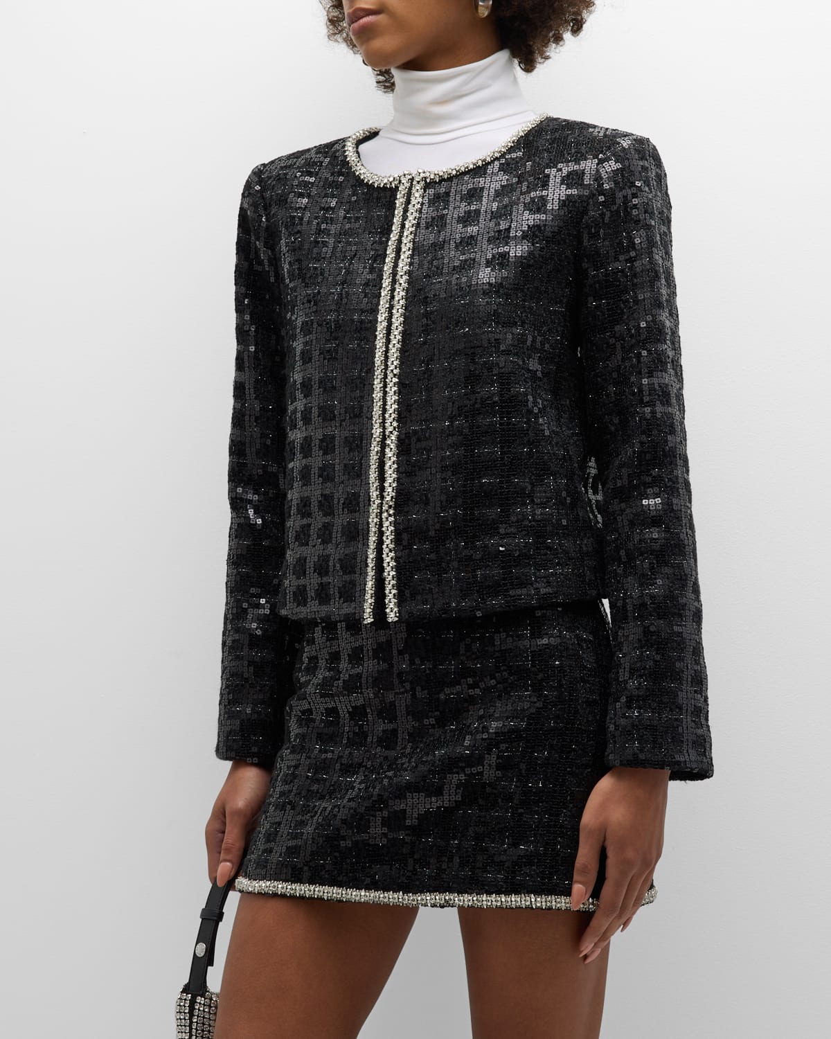 Shop Alice And Olivia Kidman Sequin Tweed Jacket In Black