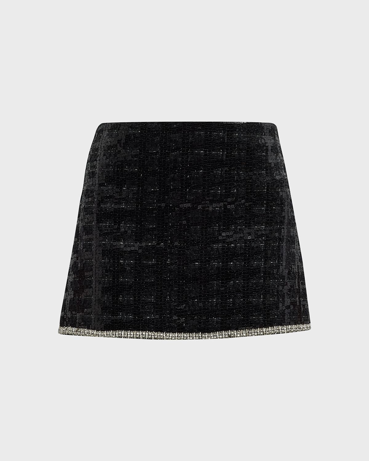 ALICE AND OLIVIA RUBI SEQUIN TWEED LOW-RISE MICRO SKIRT