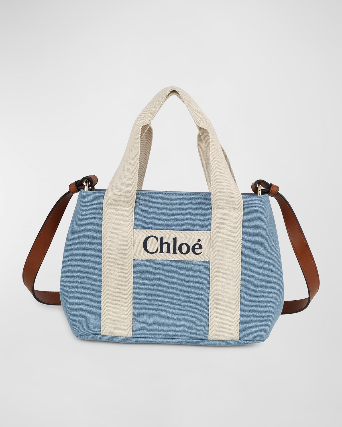 Shop Chloé Kid's Denim Grosgrain Crossbody Bag In Denim Blue