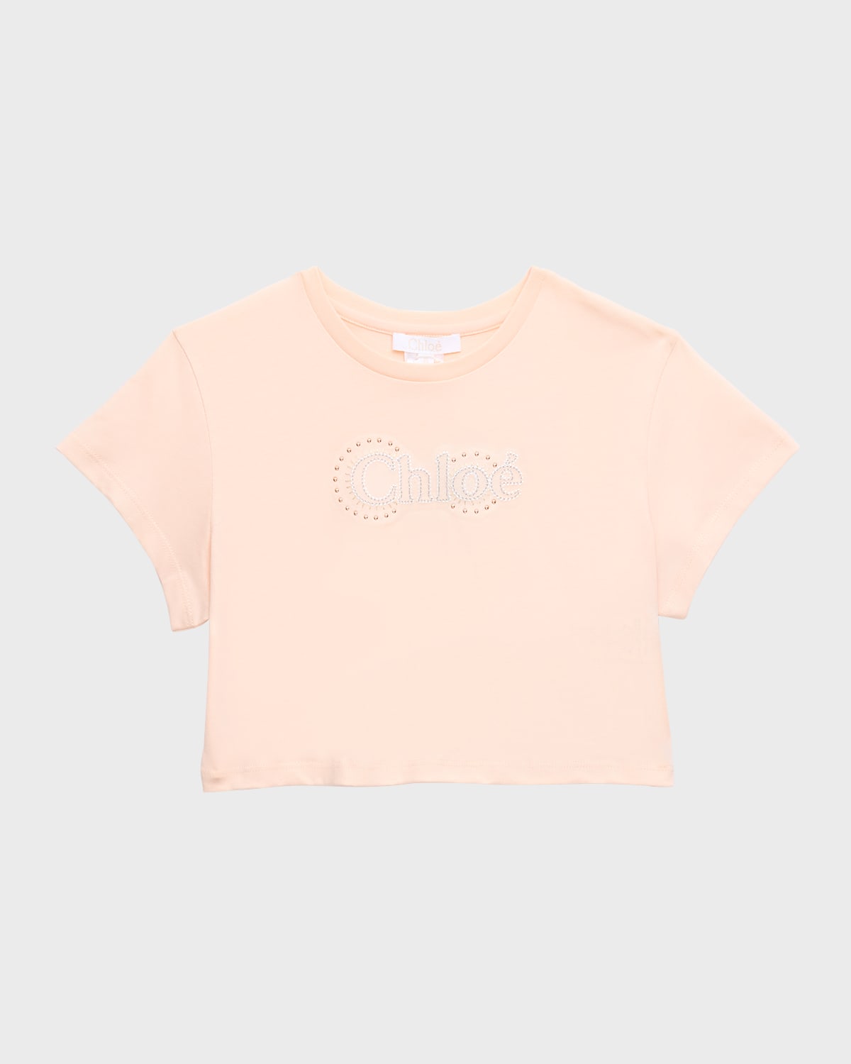 Shop Chloé Girl's Logo Embroidered Short-sleeve T-shirt In Pale Pink