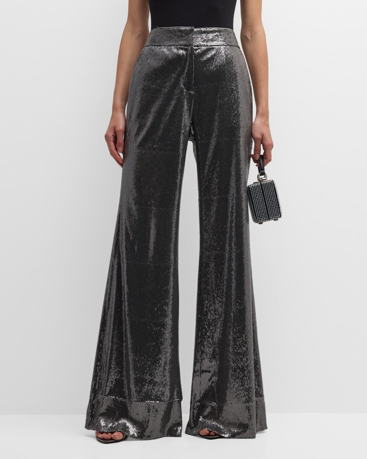 Ungaro Sandra High-rise Wide-leg Sequin Pants In Pewter