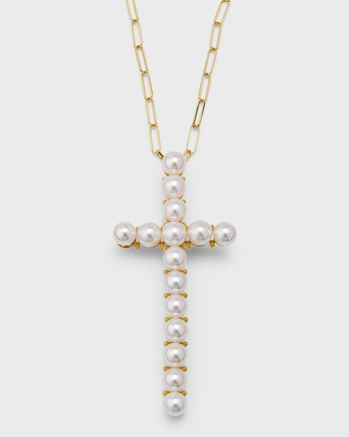 18K Yellow Gold 7-8mm Akoya Pearl and Cube Necklace, 18"L