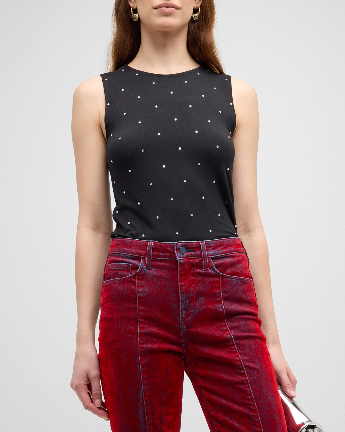 L AGENCE SHELLY KNIT EMBROIDERED TANK TOP