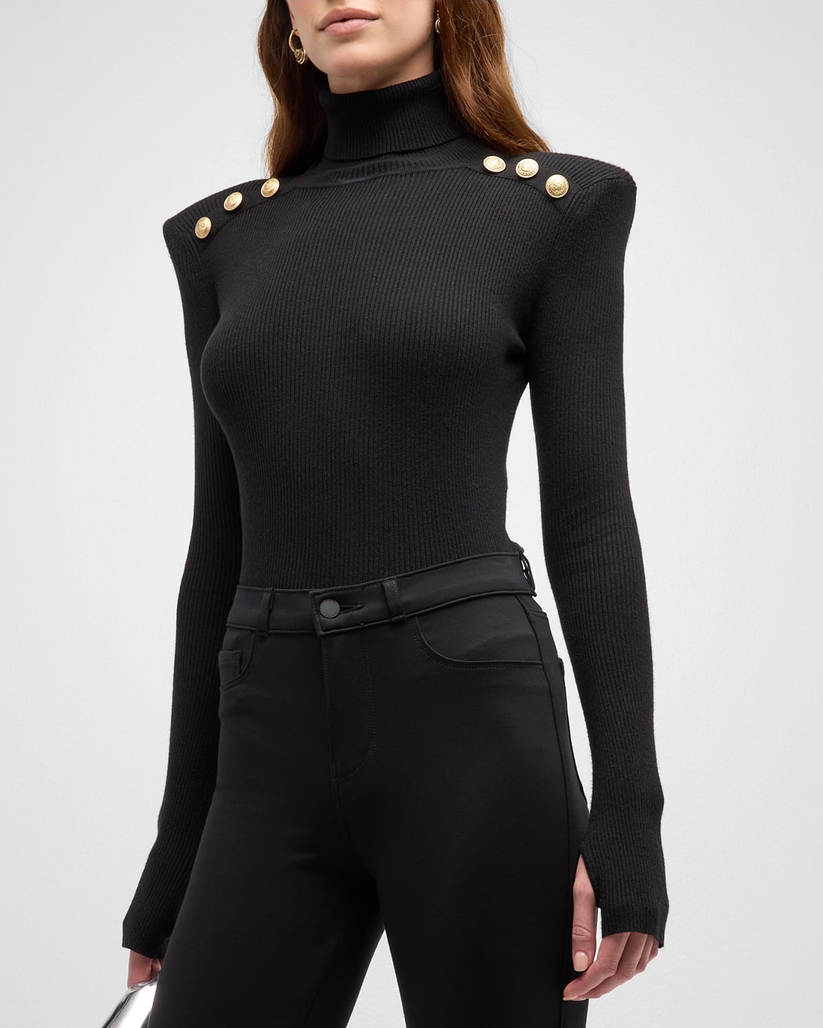 L Agence Reeves Ribbed Button-detail Turtleneck In Black