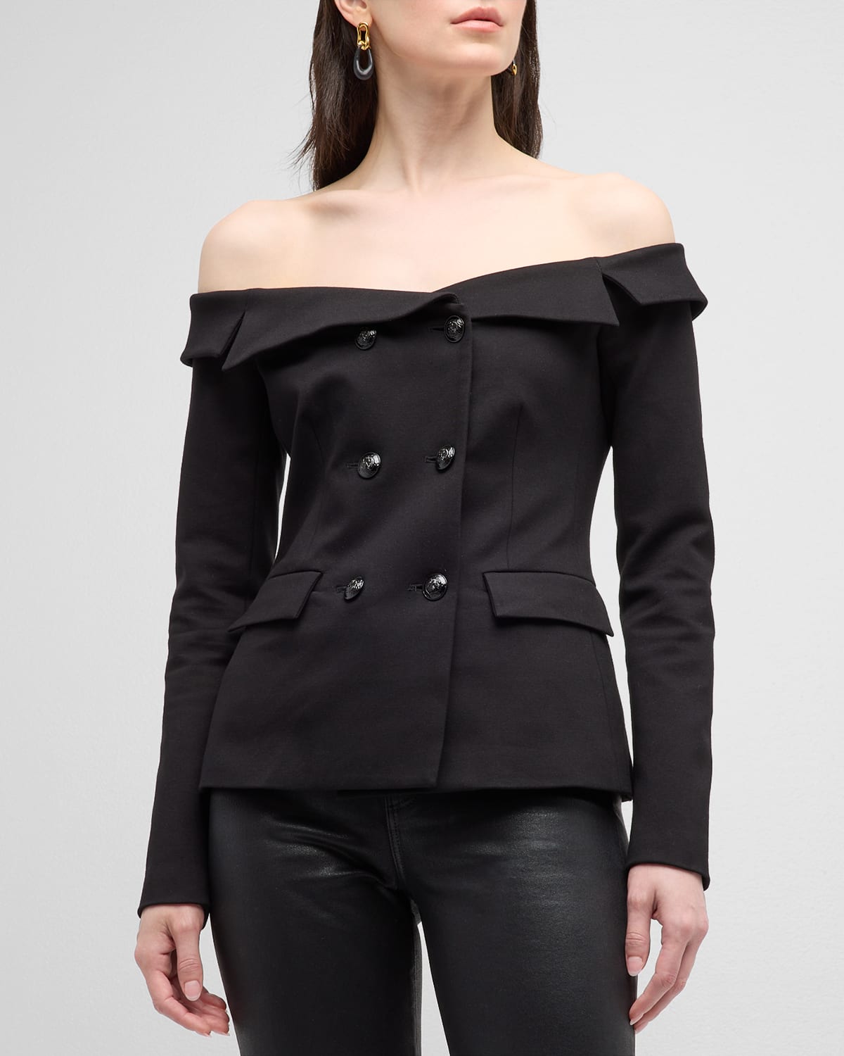 Shop L Agence Stephan Off-the-shoulder Blazer In Black