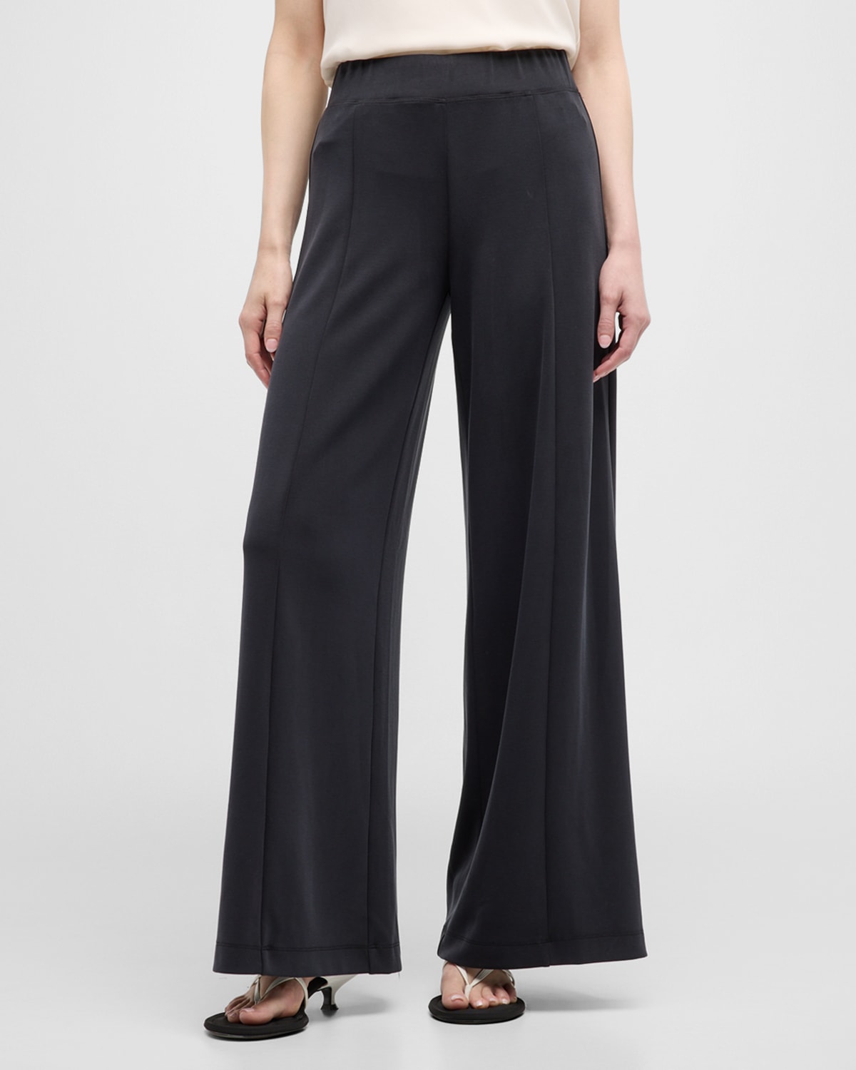 Shop L Agence Kit Pull-on Wide-leg Seamed Pants In Black