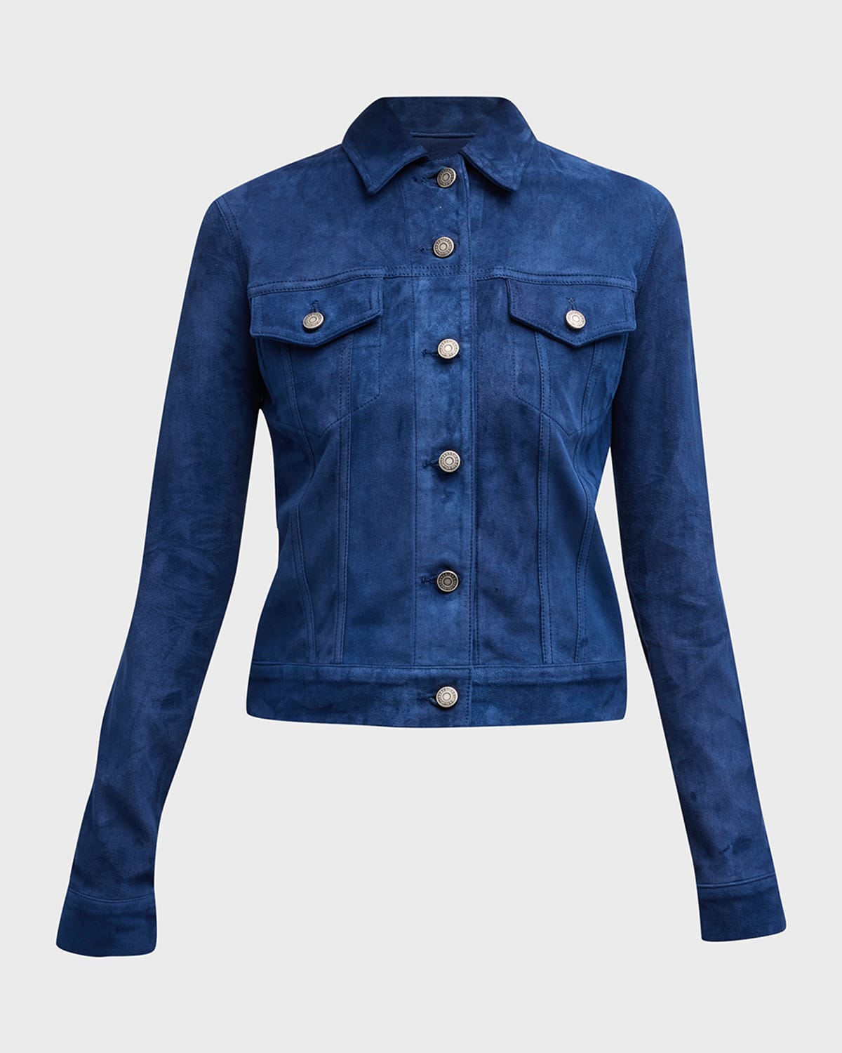 Cout De La Liberte Donna Suede Trucker Jacket In Navy 514