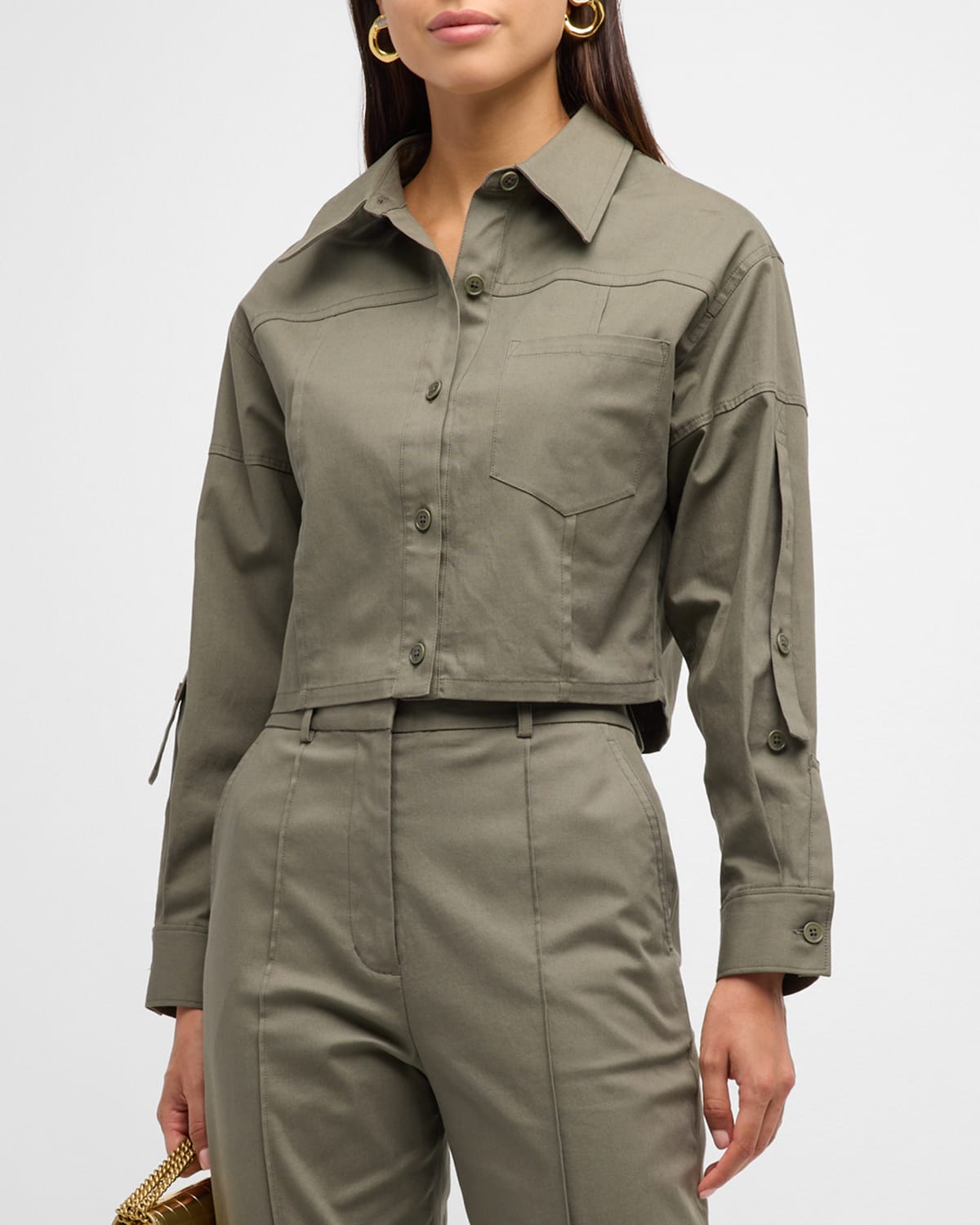 3.1 Phillip Lim / フィリップ リム Cropped Convertible-sleeve Shirt Jacket In Army