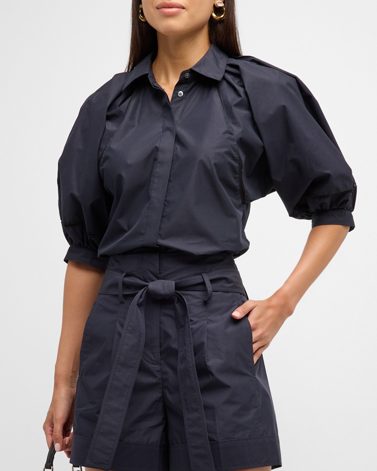 Shop 3.1 Phillip Lim / フィリップ リム Button-front Lantern Sleeve Top In Midnight
