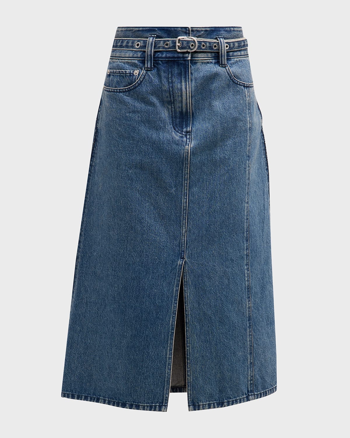 A-Line Denim Midi Skirt