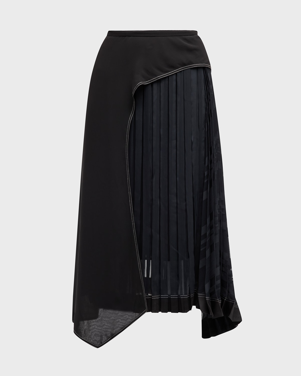 Pleated Multi-Panel Draped Midi Skirt