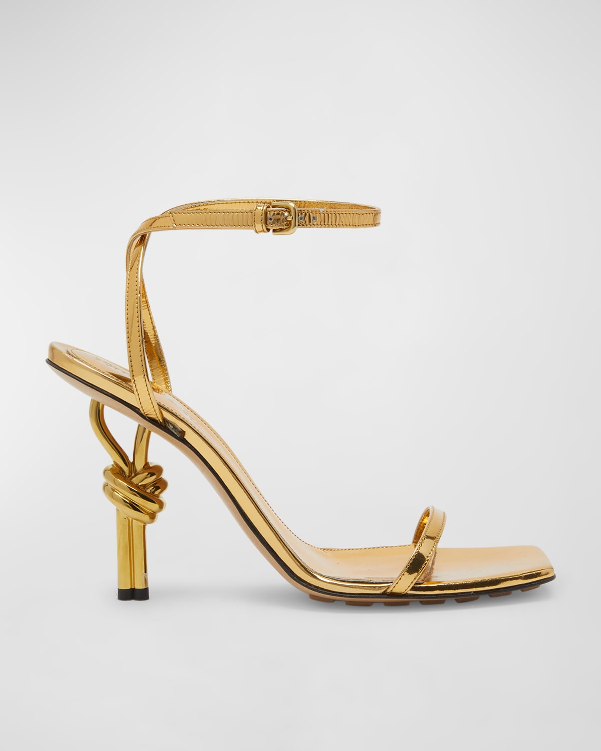 Bottega Veneta Metallic Knot-heel Ankle-strap Sandals In Gold