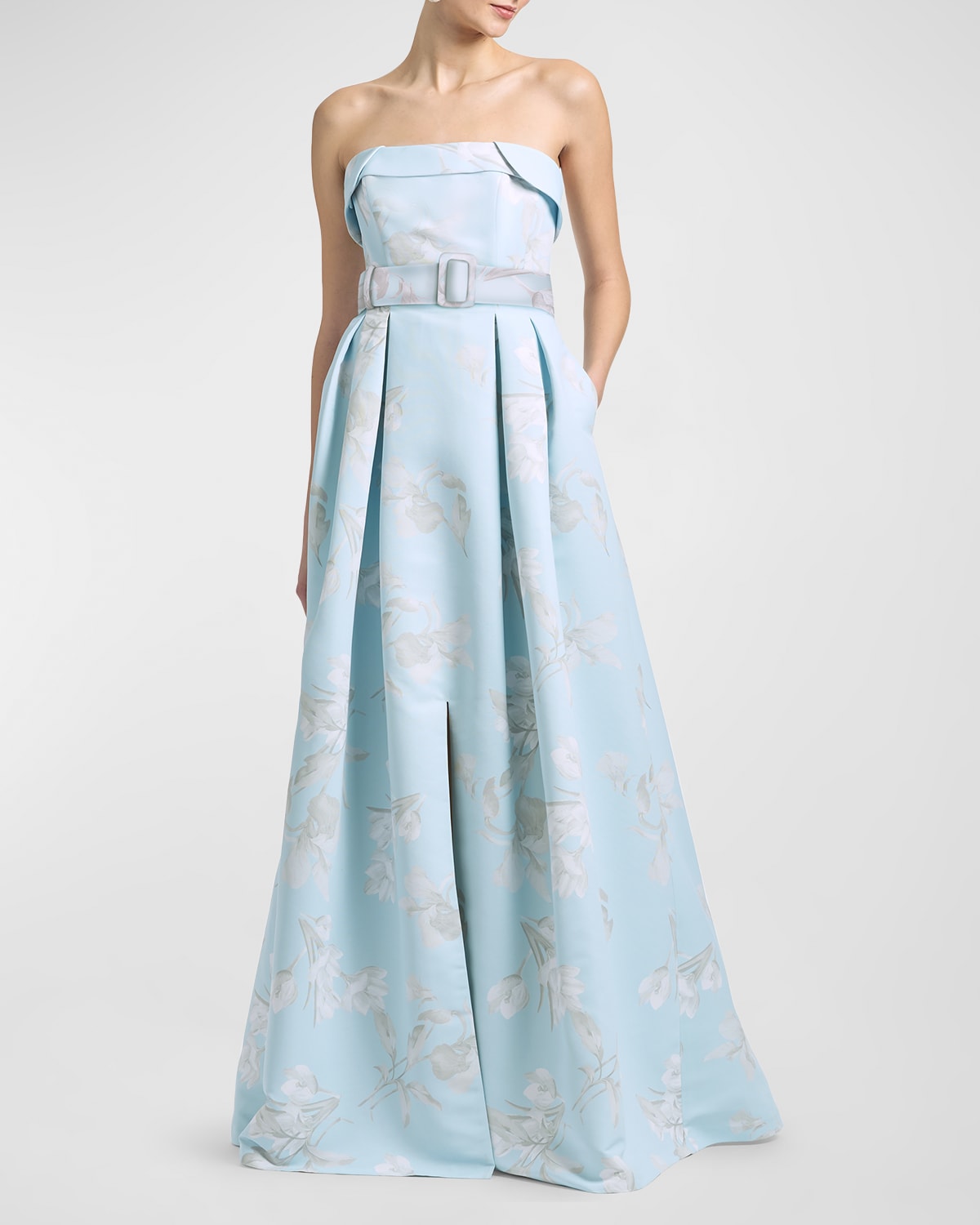 SACHIN & BABI BRIELLE STRAPLESS BELTED GOWN