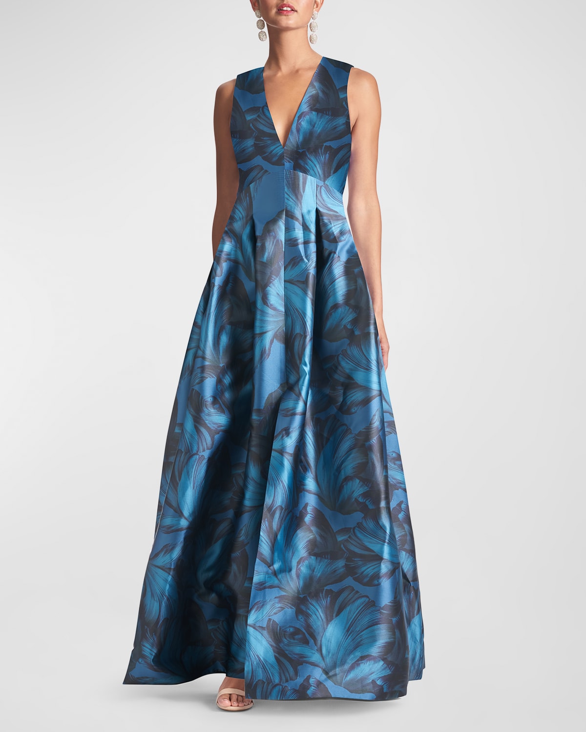 SACHIN & BABI BROOKE V-NECK SATIN GOWN