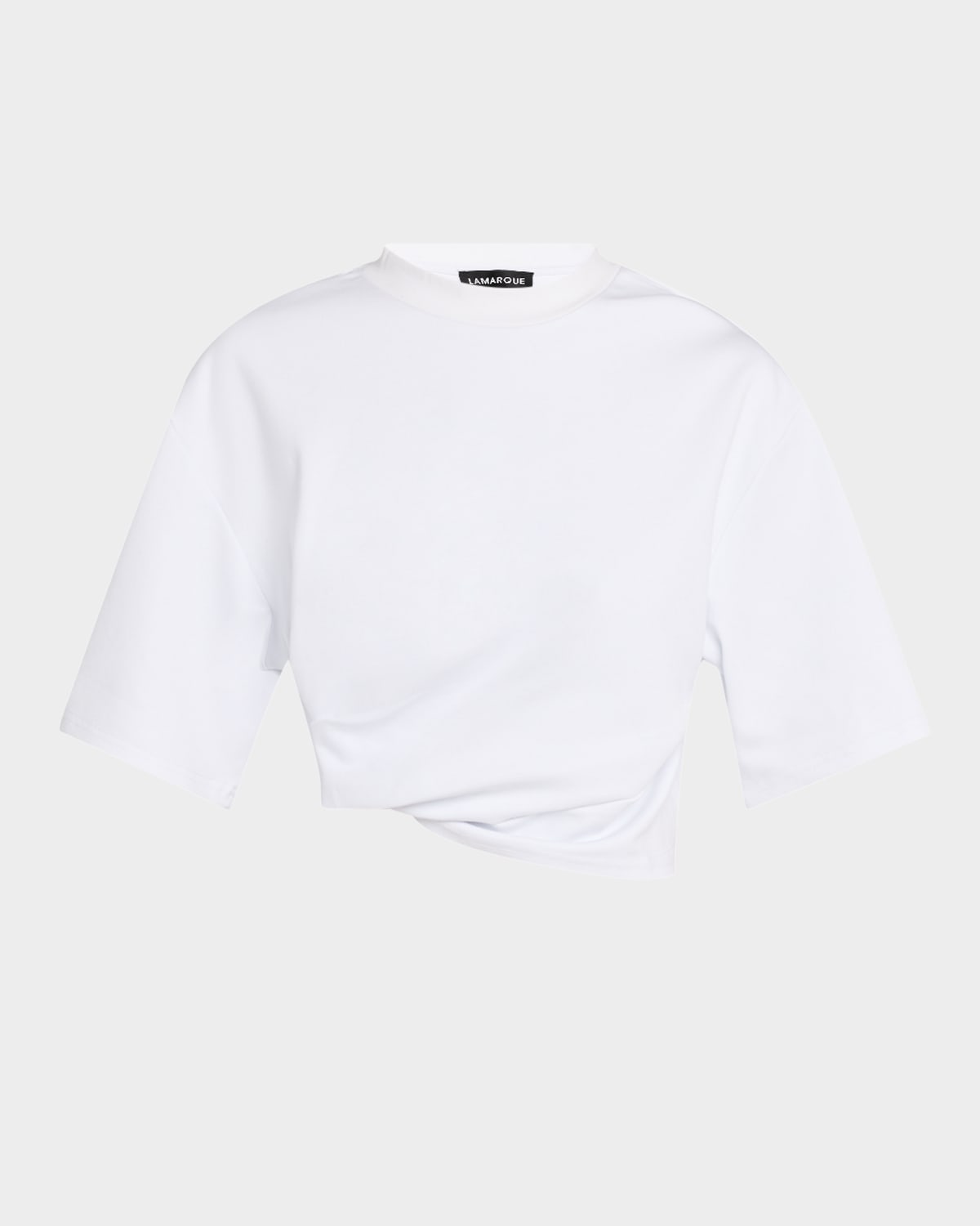 Lamarque Naia Asymmetric-draped Crop T-shirt In White