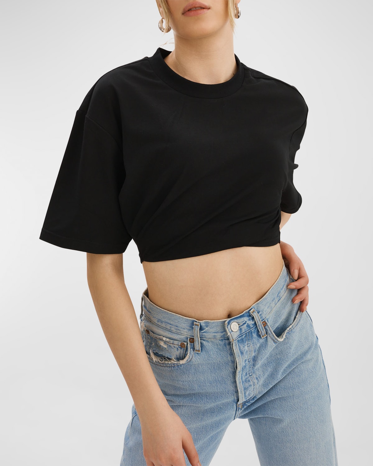 Lamarque Naia Cropped Asymmetric T-shirt In Black