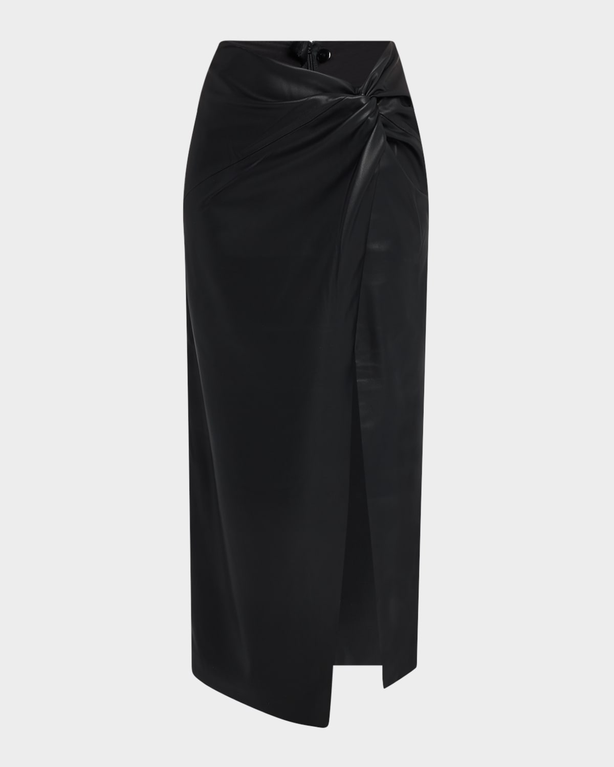 Lamarque Eileen Draped Long Faux-leather Slit Skirt In Black