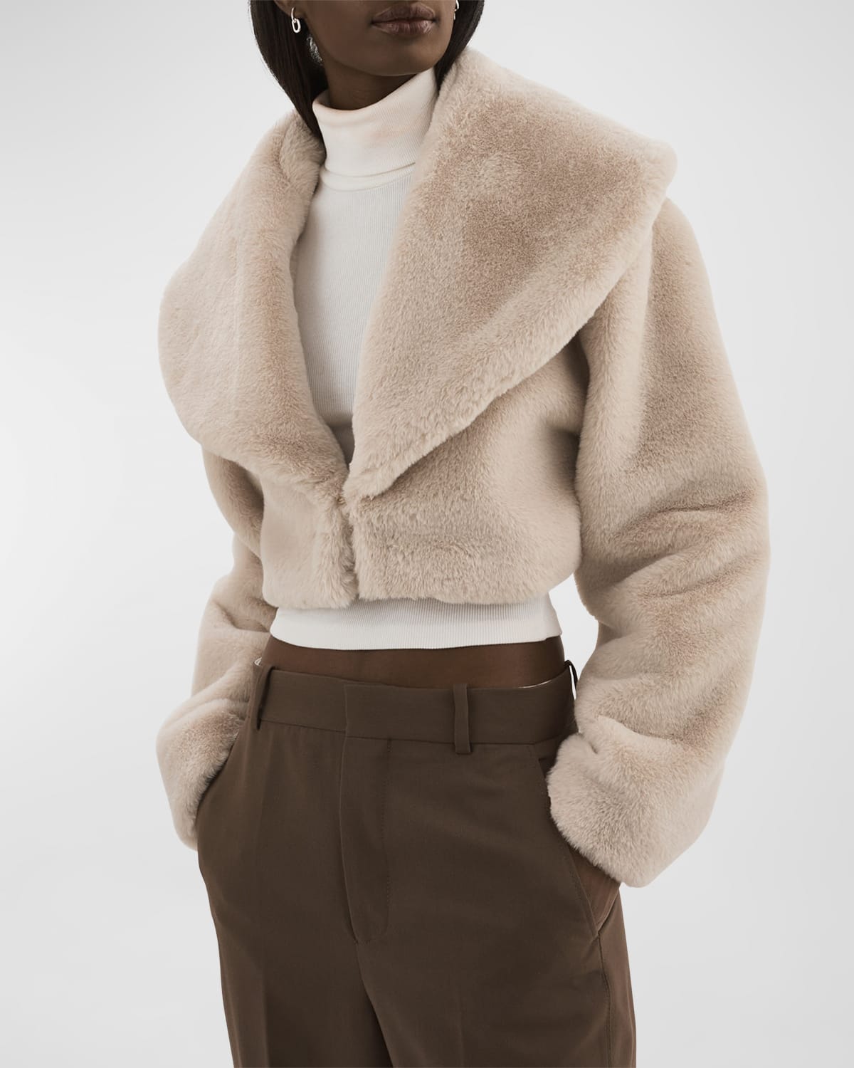 Lamarque Danika Cropped Faux Fur Jacket In Oat