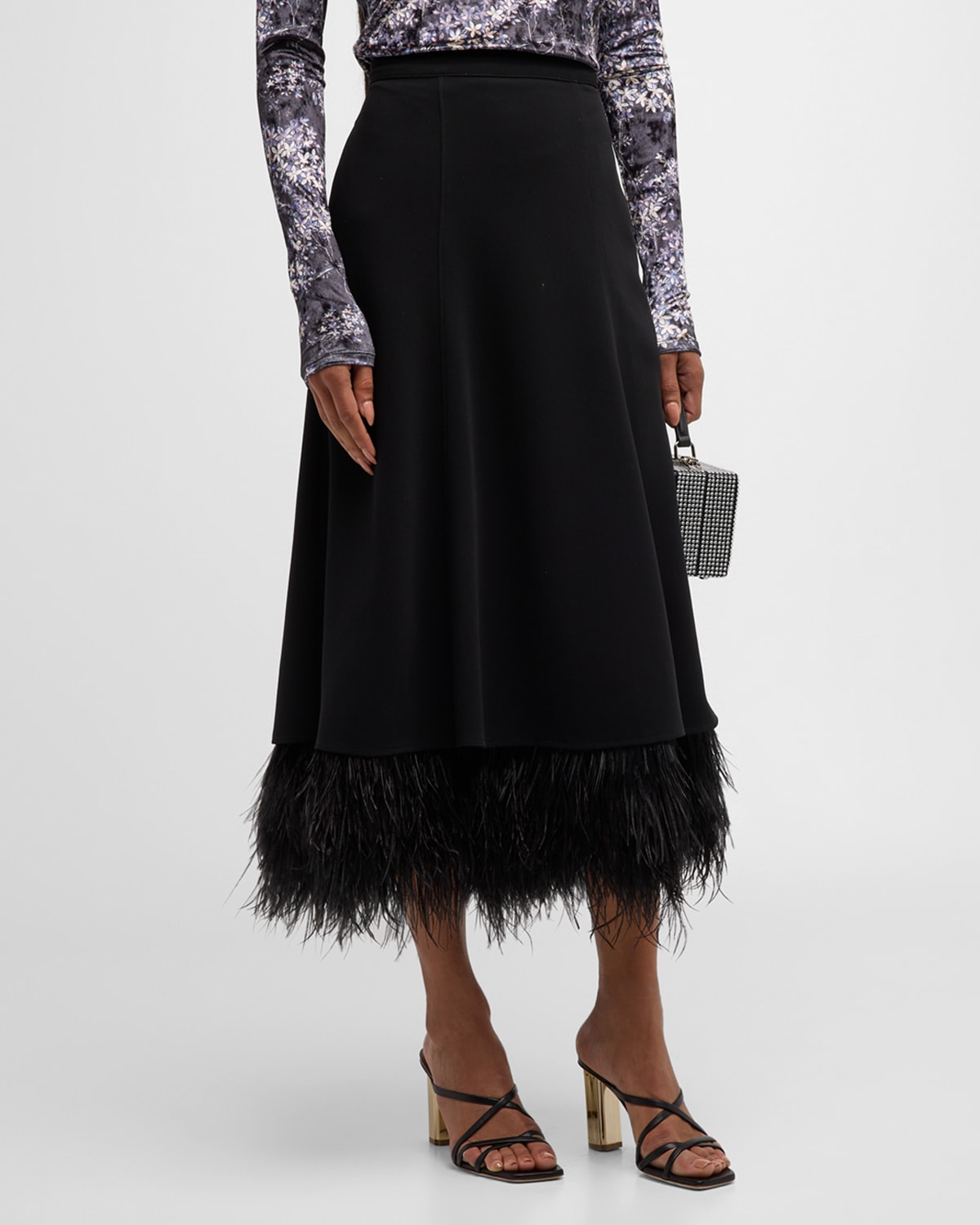 Shop Cinq À Sept Ryleigh Feather-hem Crepe Midi Skirt In Black