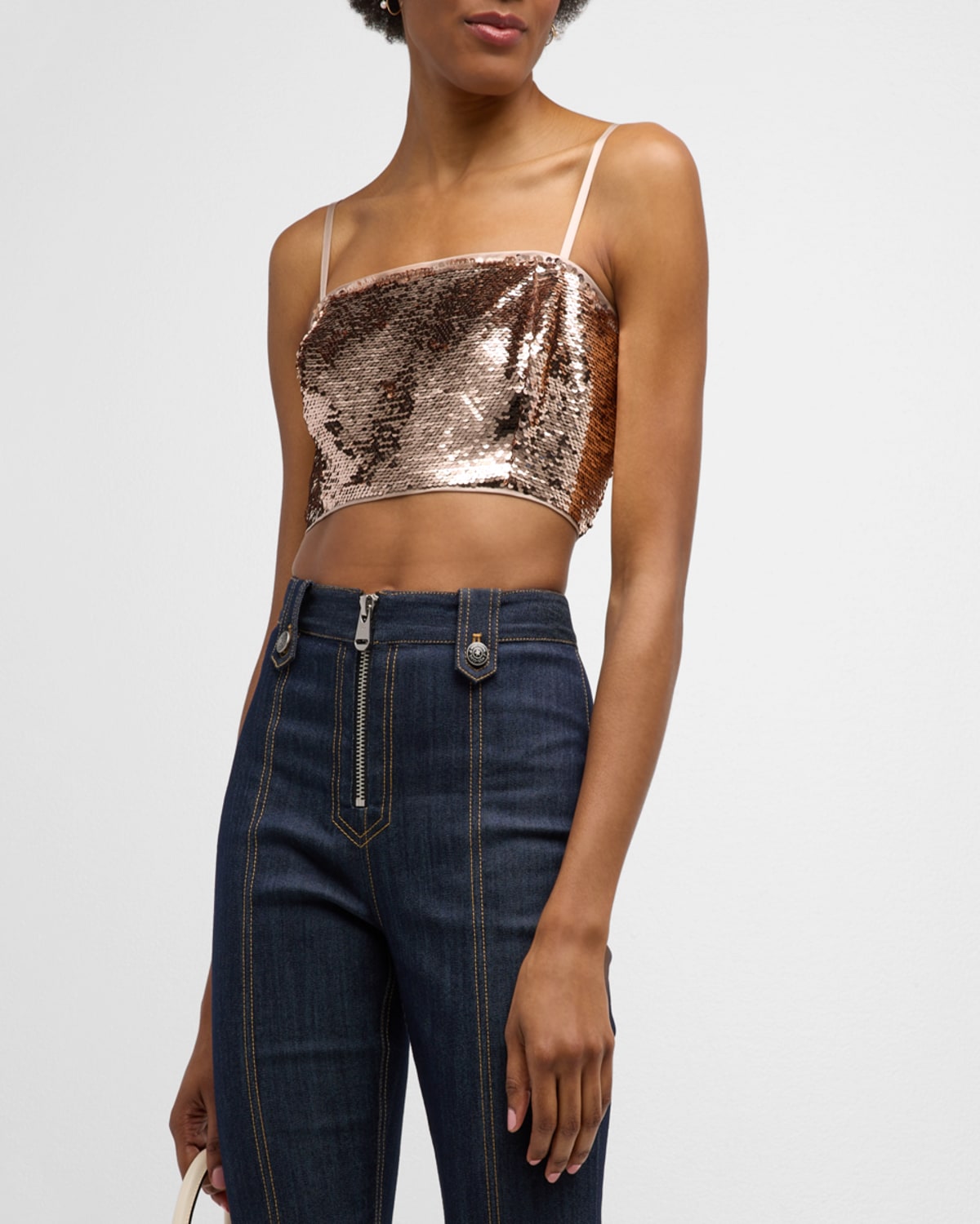 CINQ À SEPT NIKKI SEQUINED CROP TOP