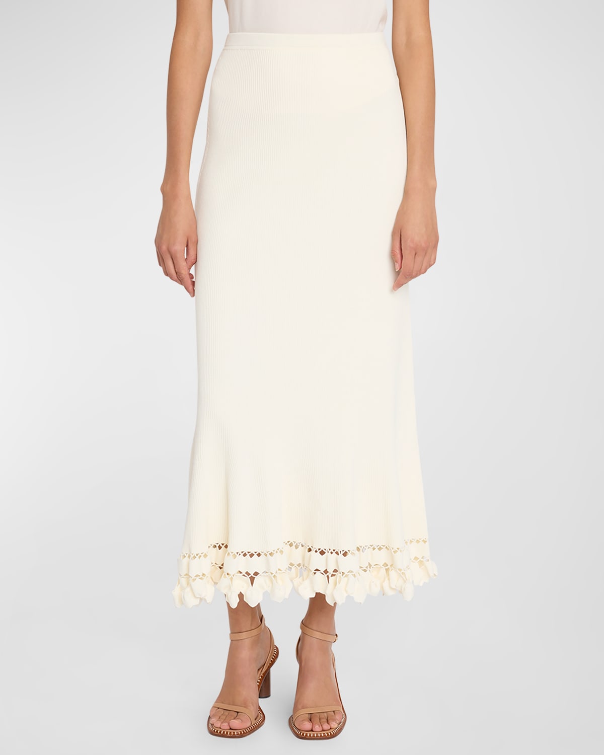 Shop Ulla Johnson Ayla Embellished-hem Midi Knit Skirt In Alabaster