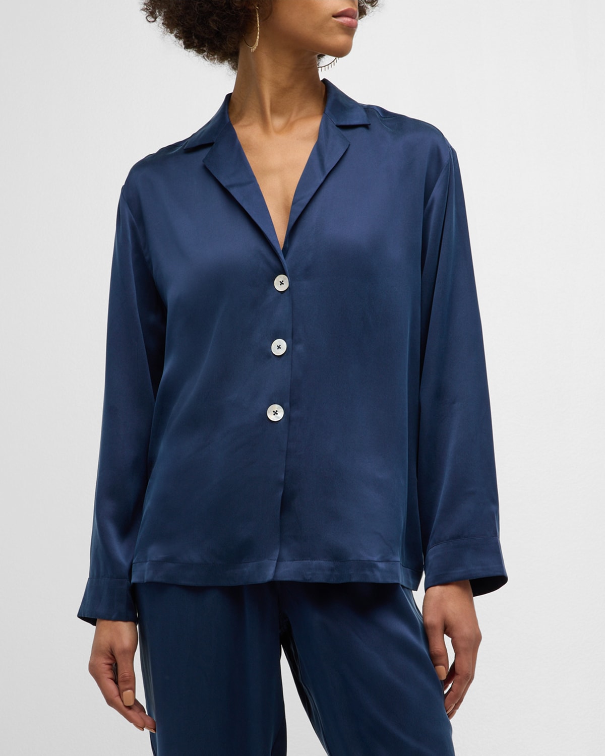 Lunya Cropped Washable Silk Pajama Set In Deep Blue
