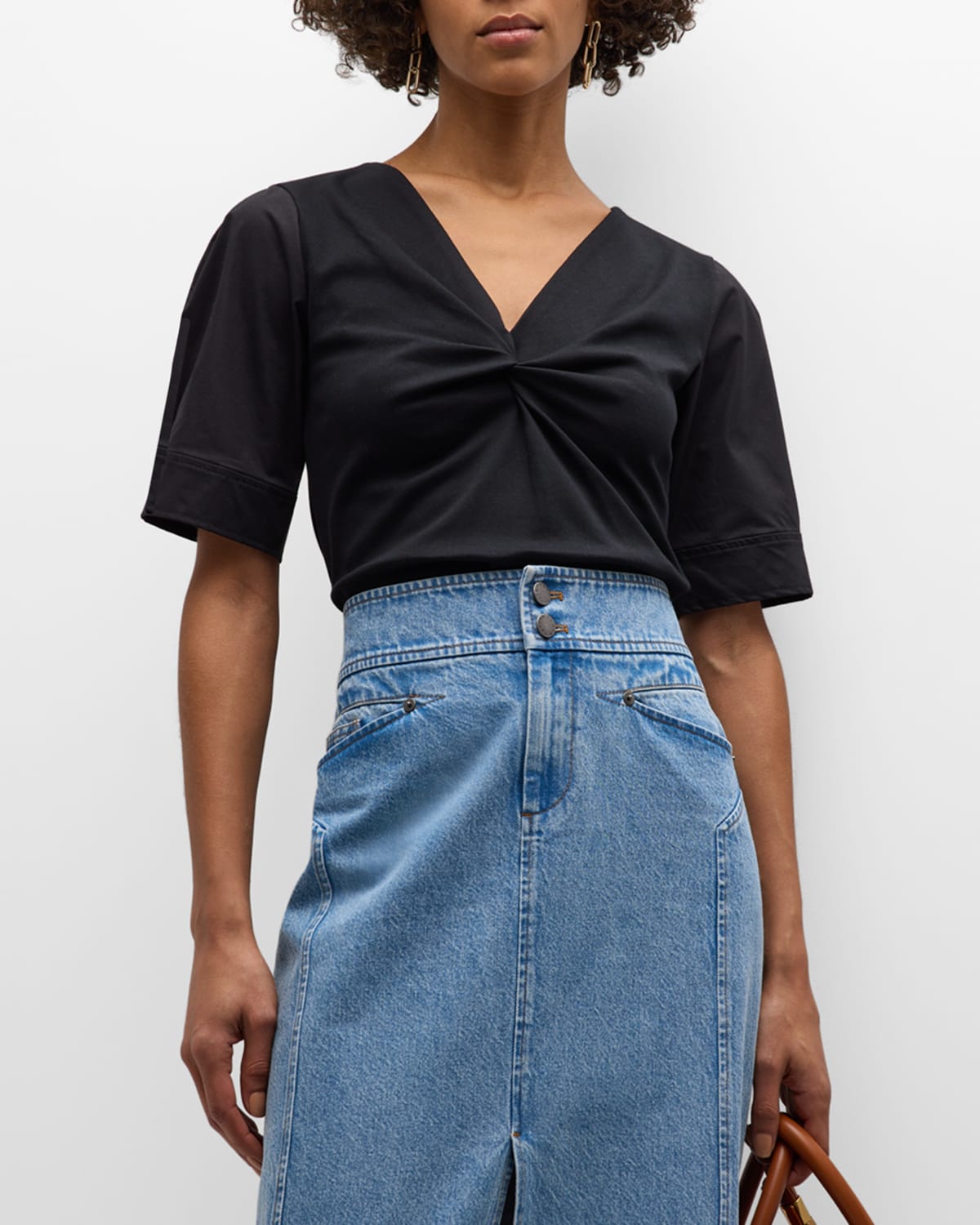 Tanya Taylor Ronelle Twisted Cotton Jersey V-neck Top In Black