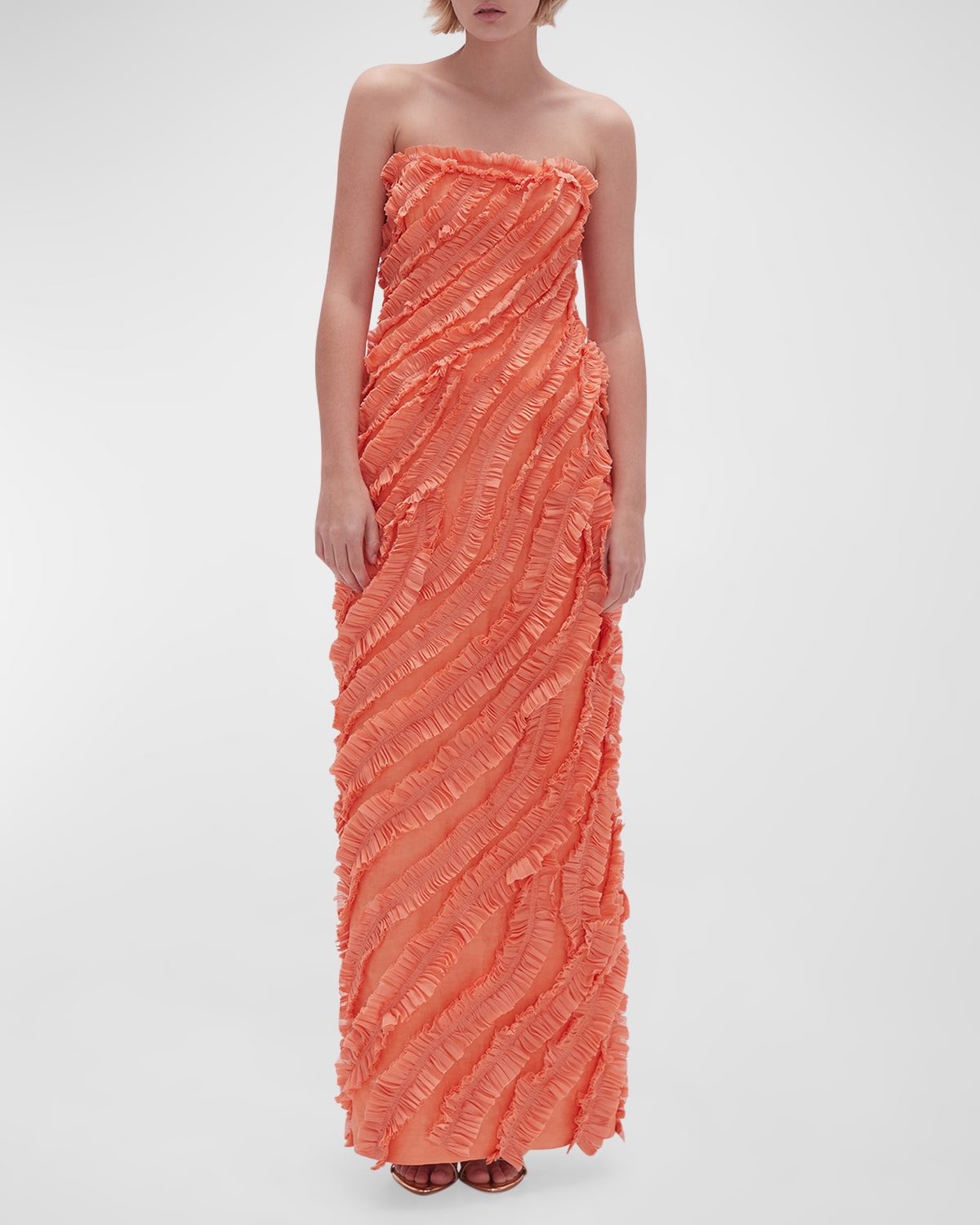 Aje Terrene Strapless Frill Maxi Dress In Sunset Orange