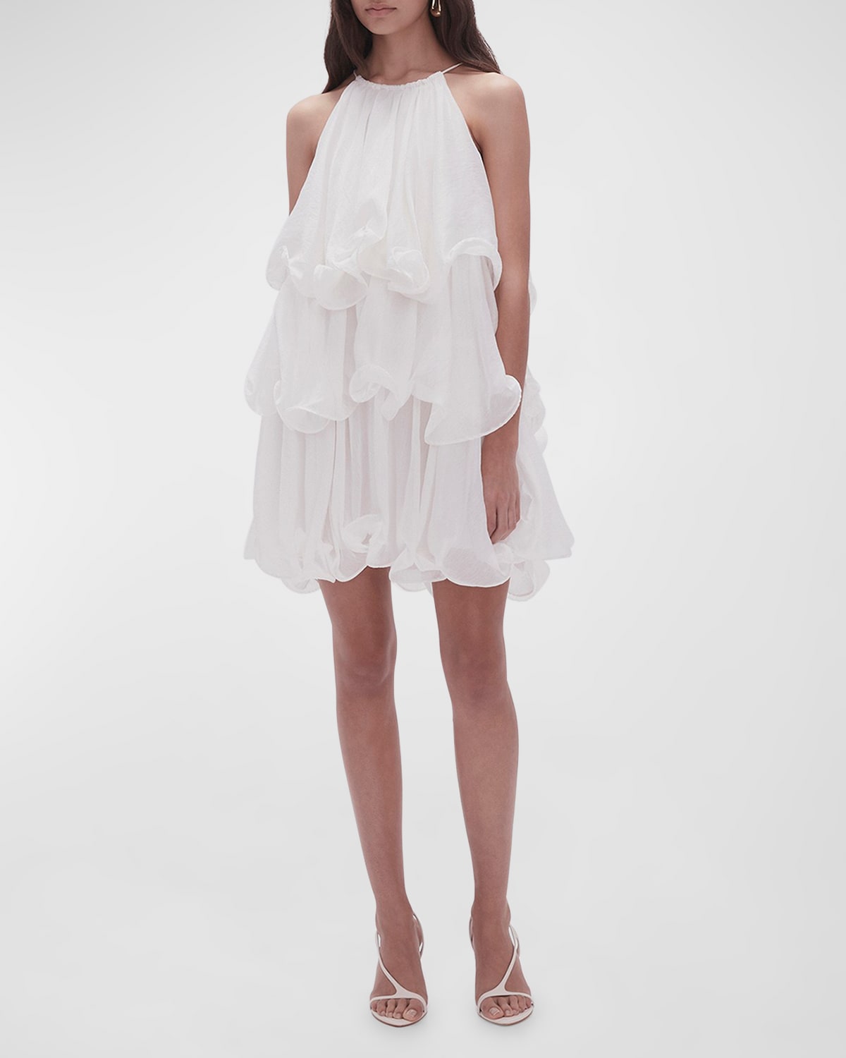 Shop Aje Claudia Tiered Frill Halter Mini Dress In Ivory