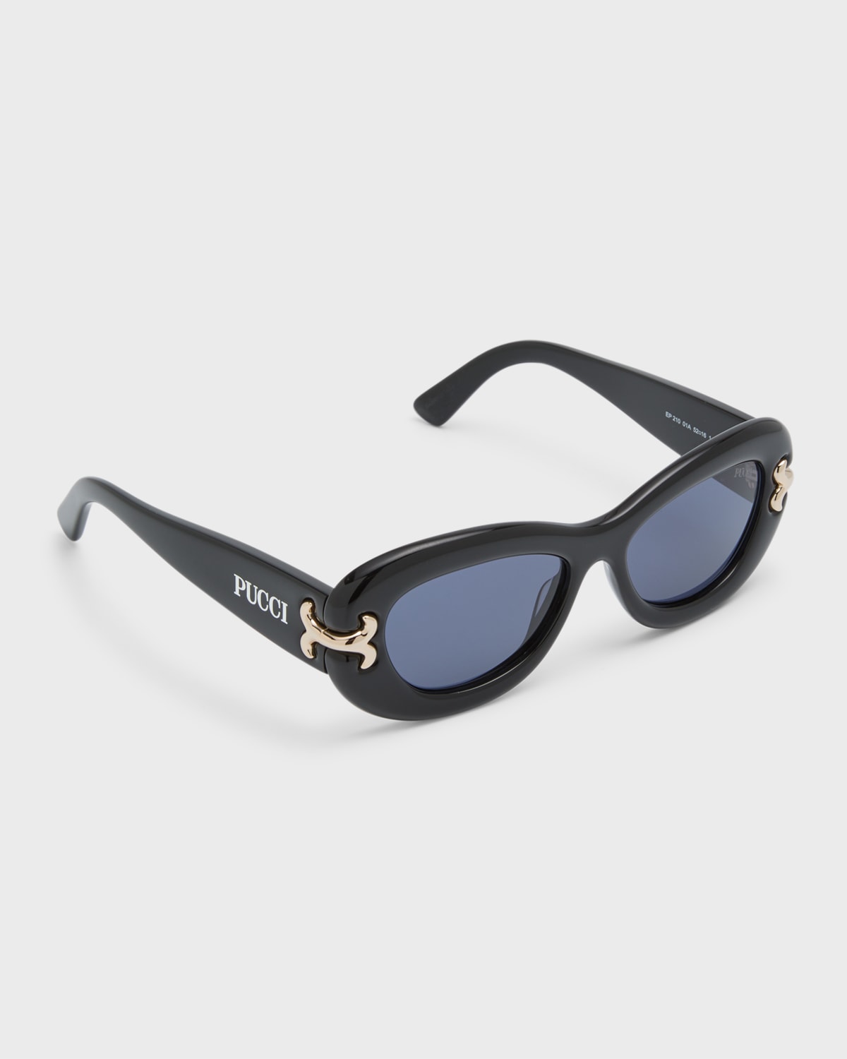 Emilio Pucci Filigree Acetate Round Sunglasses In Shiny Black Pale