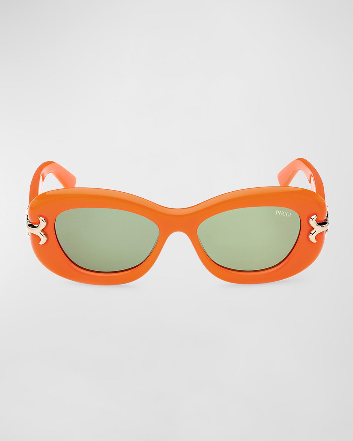 Pucci Oval Acetate Sunglasses In Shiyn Orange Pale