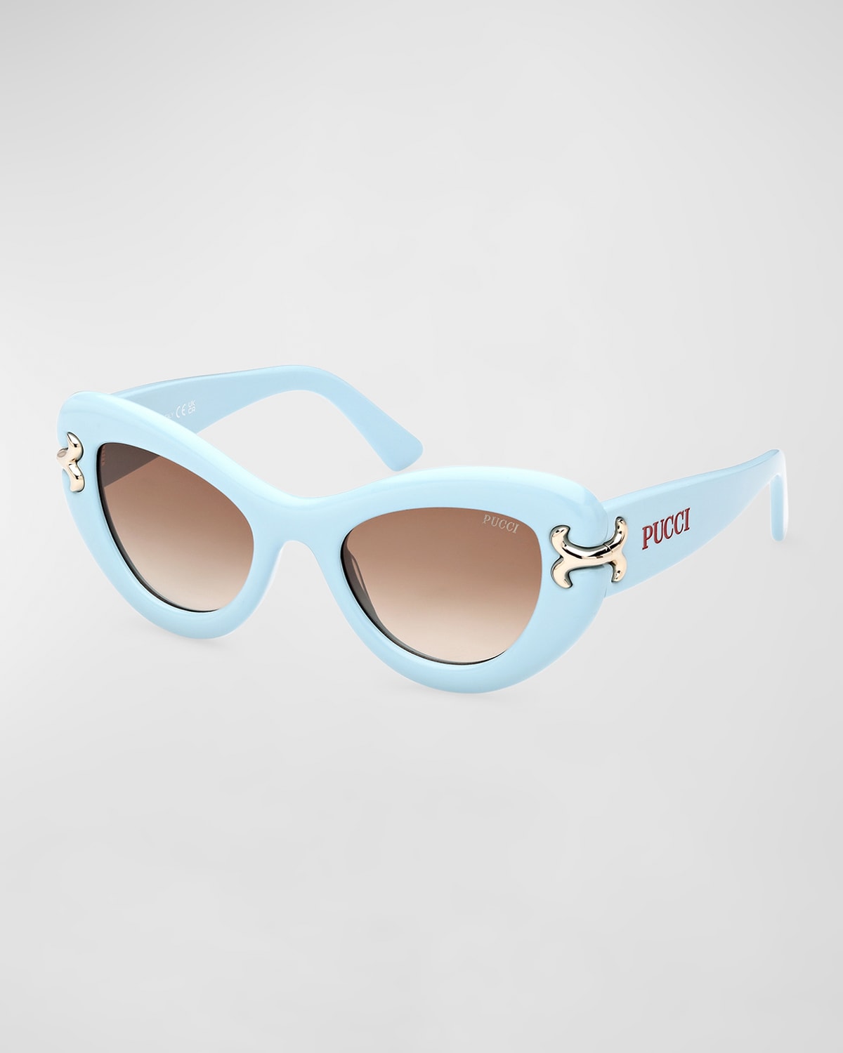 EMILIO PUCCI FILIGREE ACETATE & METAL CAT-EYE SUNGLASSES