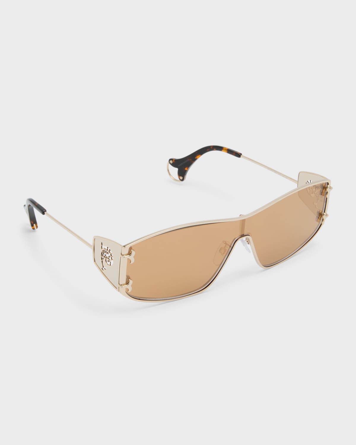 Shop Emilio Pucci Metal & Acetate Shield Sunglasses In Shiny Pale Gold