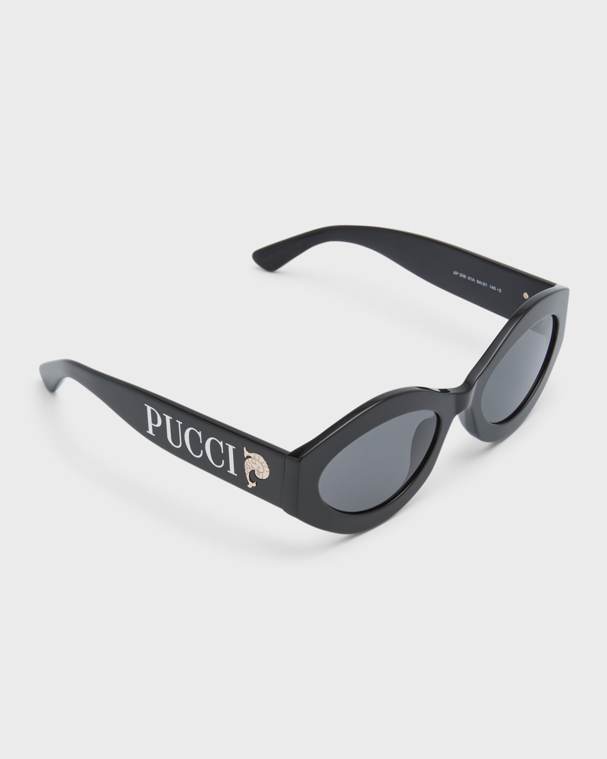 Emilio Pucci Logo Acetate & Metal Oval Sunglasses In Black